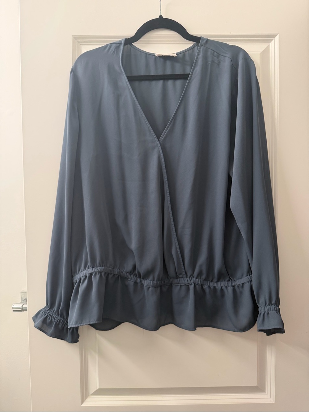 LOFT Slate Blue Wrap-Style Peplum Blouse